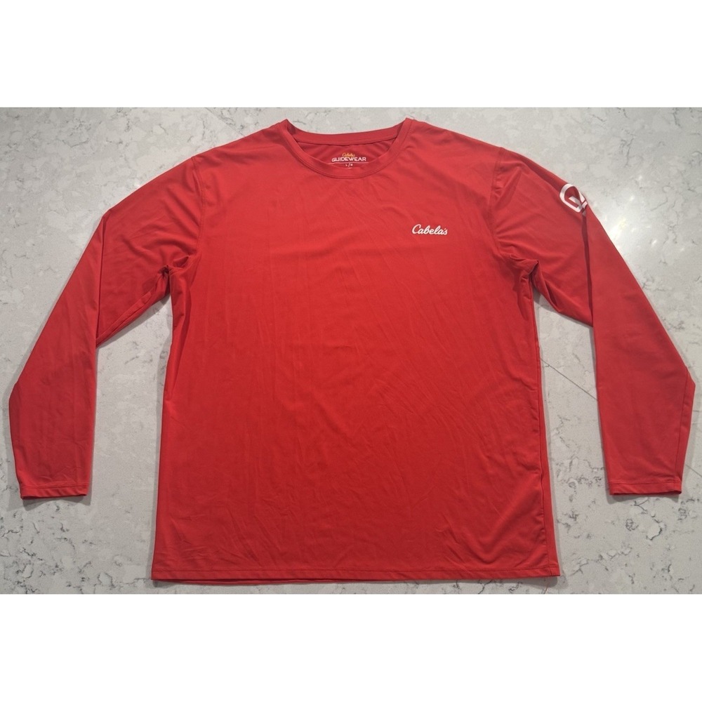 Cabela's Guidewear Fishing Shirt Men Large Red Long Sleeve Crew Coolcore UPF 50